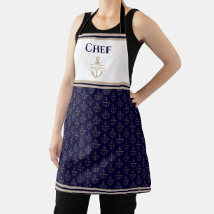 Nautical Monogram Navy Blue White Gold Apron