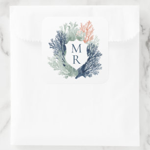 Nautical Monogram Ocean Beach Marine Wedding Square Sticker