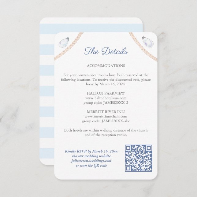 Nautical Monogram QR Code Wedding Details Enclosure Card (Front/Back)