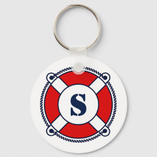Nautical monogram ring buoy logo button keychain
