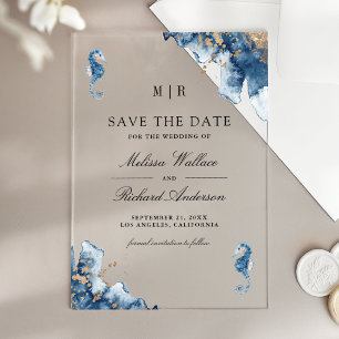 Nautical Monogram Seahorse Wedding Save the Date Acrylic Invitations