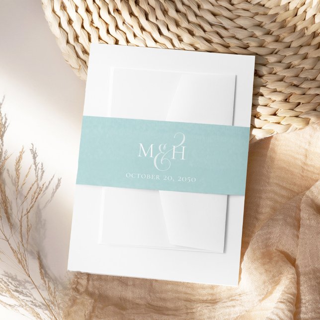 Nautical Monogram Wedding Chic Beach Turquoise  Invitation Belly Band (Elegant Turquoise blue watercolor invitation belly band.)