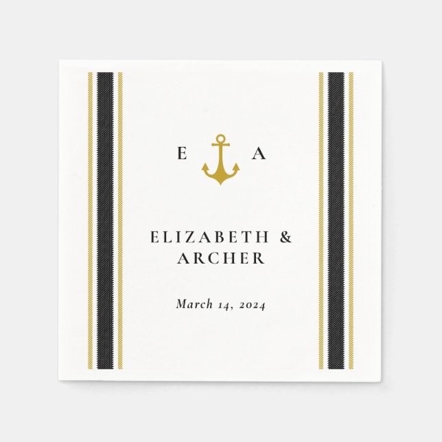 Nautical Monogram Wedding Cocktail Napkin (Front)