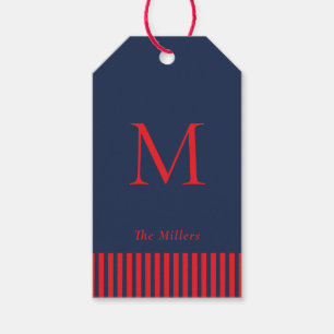 Nautical Monogrammed Navy & Red Gift Tags