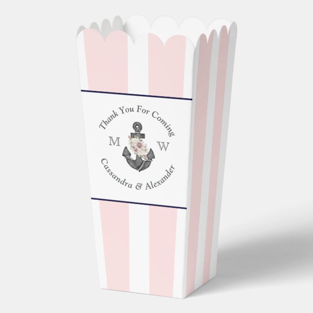 Nautical Monogrammed Pink Navy Blue Floral Anchor  Favour Box (Front)