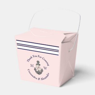 Nautical Monogrammed Pink Navy Blue Floral Anchor Favour Box