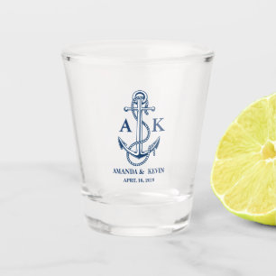 Nautical Monogrammed Wedding Shot Glass