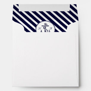 Nautical Monogrm Navy Blue White Diag Stripe #2 SQ Envelopes