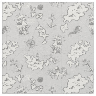 nautical monotone antique pirate map fabric