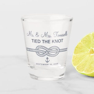 Nautical Mr and Mrs Tied The Knot Wedding Shot Glass