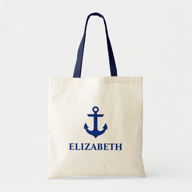 Nautical Name Anchor Blue Strap Tote Bag (Front)