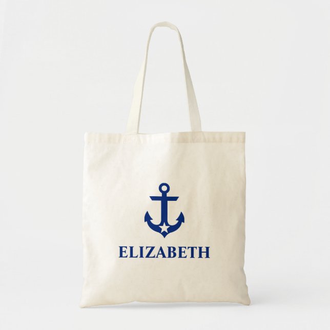 Nautical Name Anchor Star Tote Bag (Front)