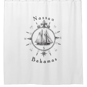 Nautical Nassau Bahamas Sailing T Shirt Compass Shower Curtain