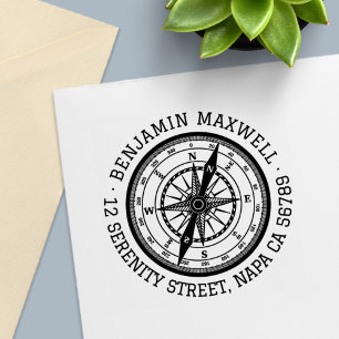 Nautical Navigation Compass Round Address Self-inking Stamp
