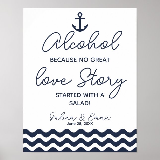Nautical Navy Alcohol  love story print (Front)