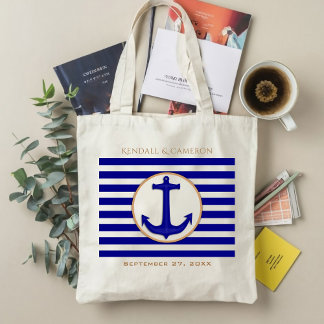 Nautical Navy Anchor and Stripes Wedding Gift Bag