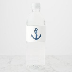 Nautical Navy Anchor Beach Wedding Bridal Shower Water Bottle Label