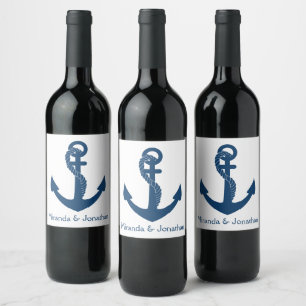 Nautical Navy Anchor Beach Wedding Bridal Shower Wine Label