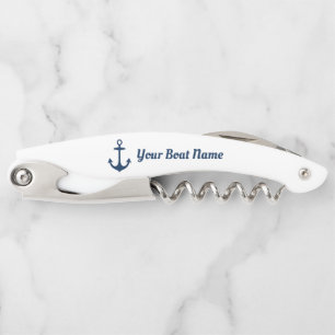 Nautical Navy Anchor Custom Boat Name Corkscrew