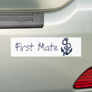 Nautical Navy Anchor First Mate Bumper Sticker