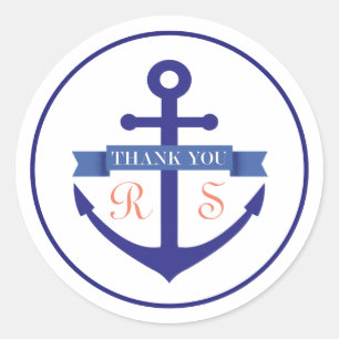 Nautical Navy Anchor Initials Thank You Classic Round Sticker