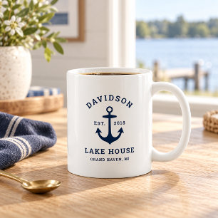 Nautical Navy Anchor Lake House Monogram Coffee Mug