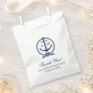 Nautical Navy Anchor Monogram Thank You Wedding Favour Bags