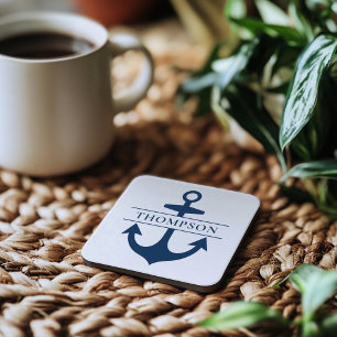 Nautical Navy Anchor Monogram Wedding Coaster