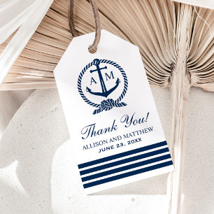 Nautical Navy Anchor Monogram Wedding Favour Gift Tags