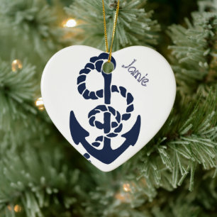 Nautical Navy Anchor Pattern Ceramic Tree Decoration