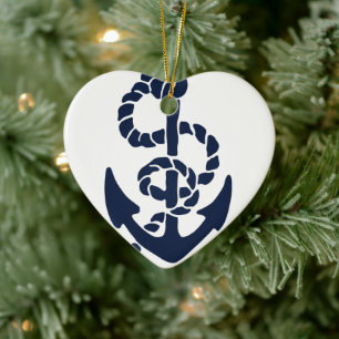 Nautical Navy Anchor Pattern Ceramic Tree Decoration