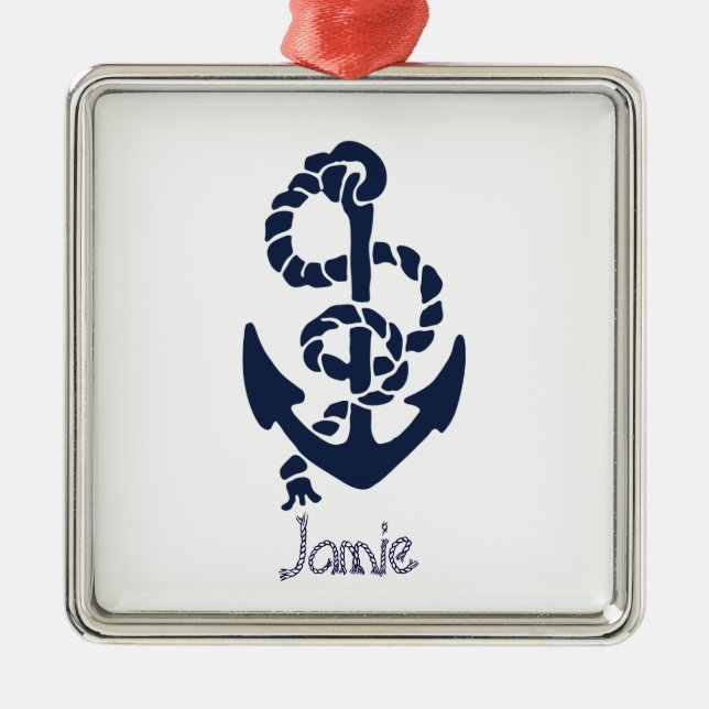 Nautical Navy Anchor Pattern Metal Tree Decoration (Front)