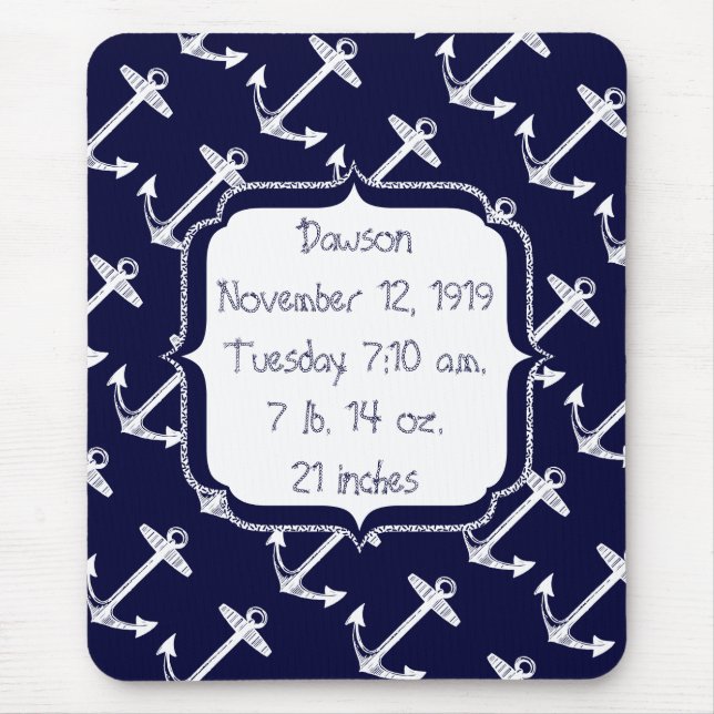 Nautical Navy Anchor Pattern Mouse Mat (Front)