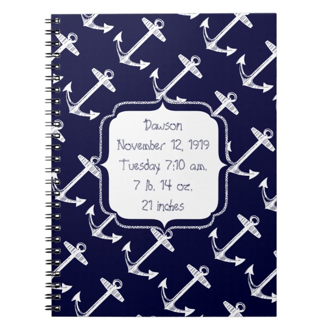 Nautical Navy Anchor Pattern Notebook (Front)