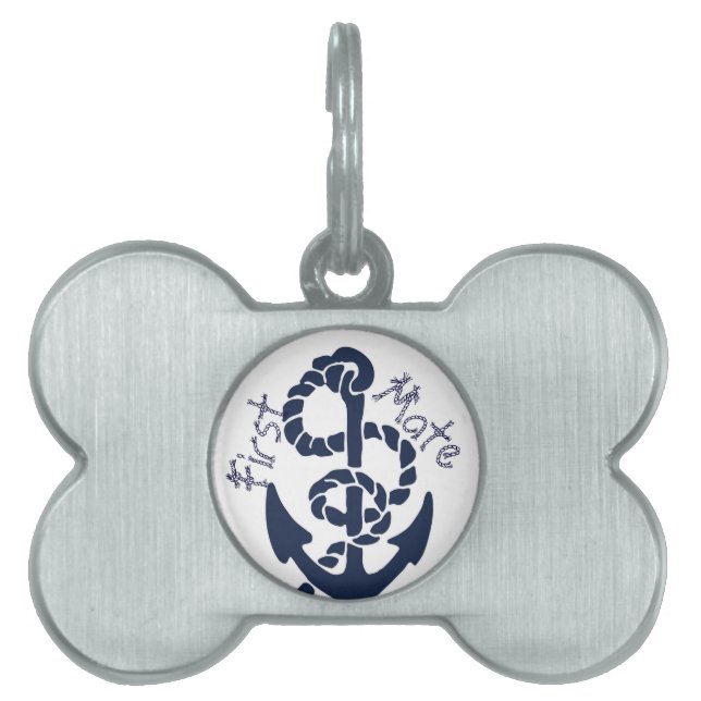 Nautical Navy Anchor Pattern Pet Tag (Front)