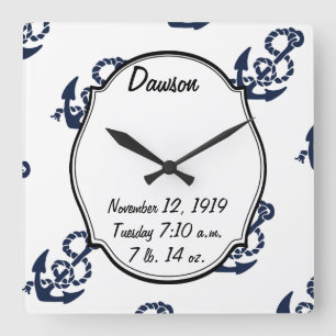 Nautical Navy Anchor Pattern Square Wall Clock