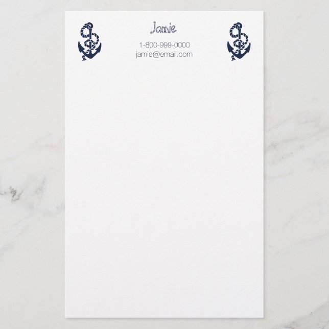 Nautical Navy Anchor Pattern Stationery (Front)