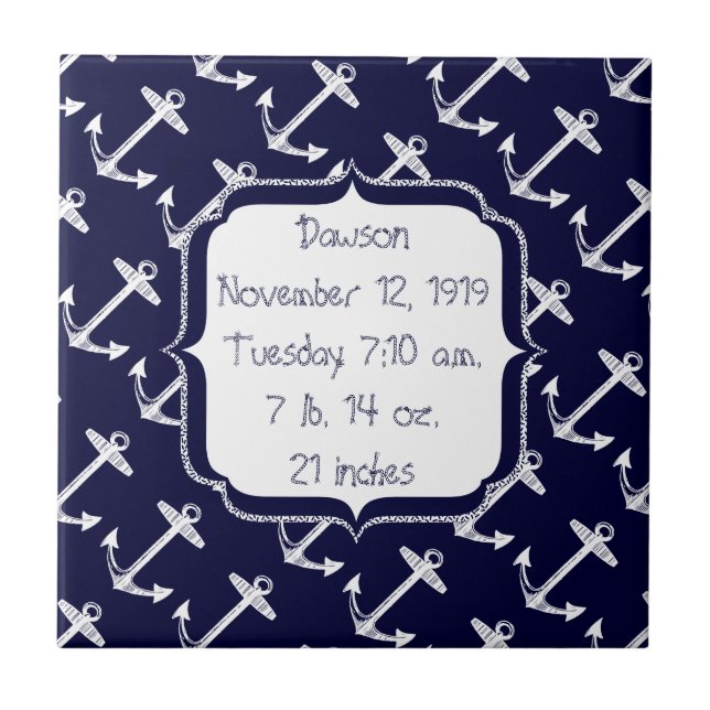Nautical Navy Anchor Pattern Tile (Front)