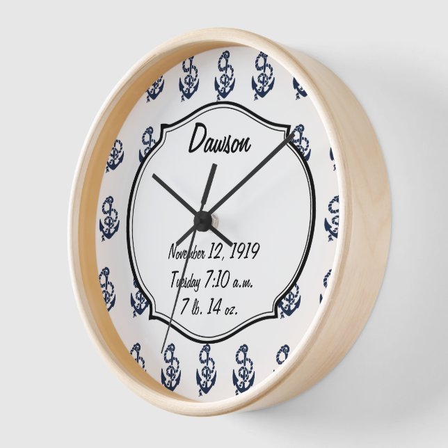 Nautical Navy Anchor Pattern Wall Clock (Angle)