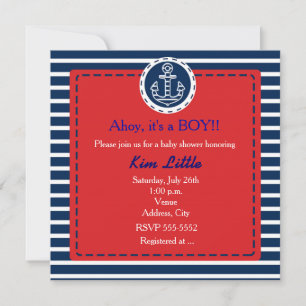 Nautical Navy Anchor Red Baby Shower Invitation