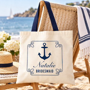 Nautical Navy Anchor Rope Bridesmaid Tote Bag
