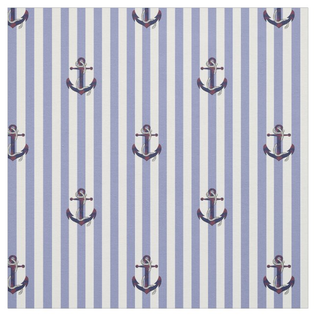 Nautical Navy anchor/rope with blue stripe Fabric (Swatch)