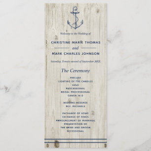 Nautical Navy Anchor Rustic Wood Wedding Programme