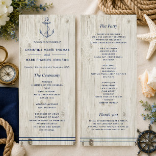 Nautical Navy Anchor Rustic Wood Wedding Programme