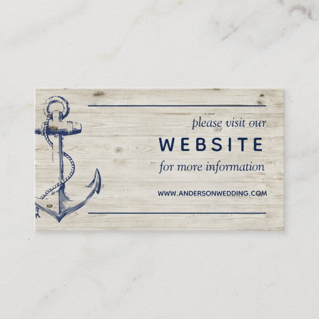 Nautical Navy Anchor Rustic Wood Wedding Website Enclosure Card (Front)