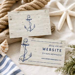 Nautical Navy Anchor Rustic Wood Wedding Website Enclosure Card