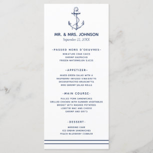 Nautical Navy Anchor Sea Side Wedding Menu