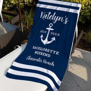 Nautical Navy Anchor Wedding Bachelorette Beach Towel