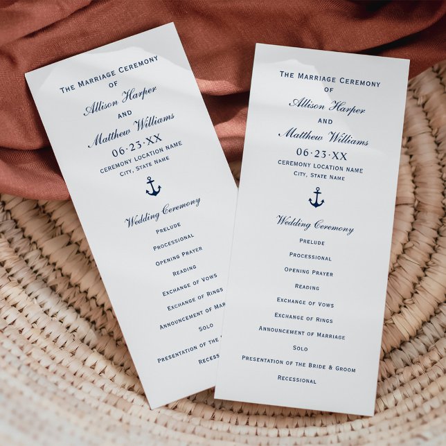 Nautical Navy Anchor Wedding Ceremony Programme (Creator Uploaded)