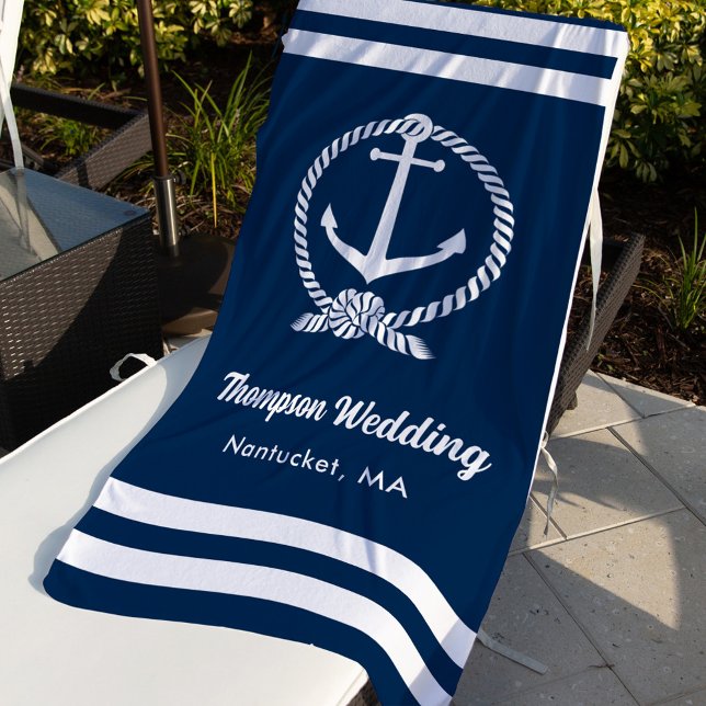 Nautical Navy Anchor Wedding Monogram Beach Towel (Creator Uploaded)